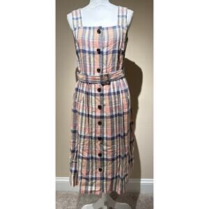 Gal Meets Glam NWT Pink And‎ Navy Midi Women's Linen Dress Size 8